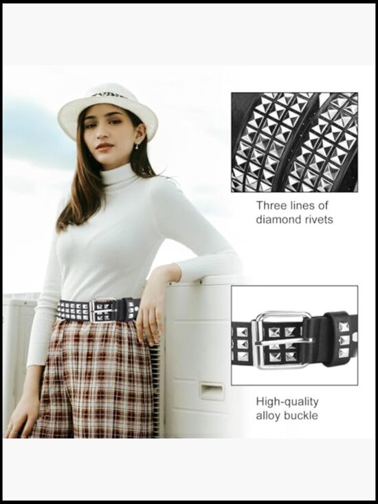 4 Piece Studded Rivet Double Grommet Belt Set - Faux Leather Punk Style main image 5